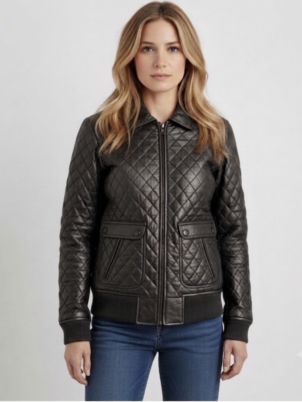Corpus Black Lambskin Quilted Leather Jacket - Small